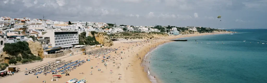 Aerial view of beach in Algarve, Portugal