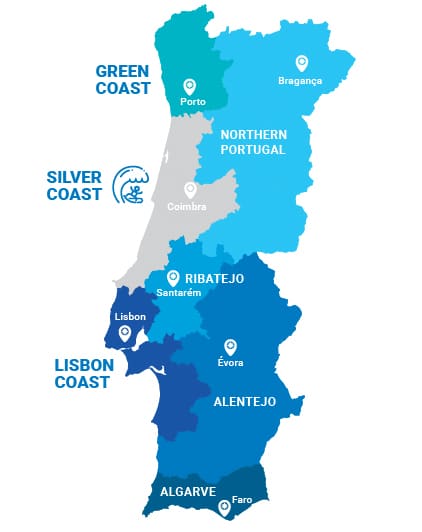 a map of the Silver Coast in Portugal