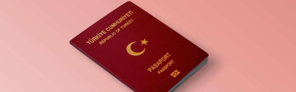 turkish passport on a dark pink background