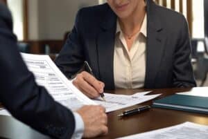 diverse group of businesspeople signing documents to invest in Canada