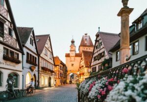 Snowy traditional town in Germany at dusk - European countries great for doing business in