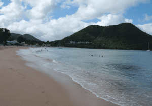 view of Galleon Beach beach and mountains in antigua