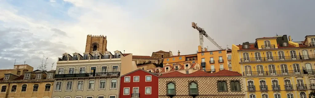 Colorful buildings in Campo das Cebolas in Lisbon, Portugal - best digital nomad cities in Europe