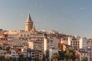 Galata Tower rising above the historic Galata district in Istanbul, Turkey