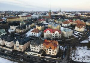 Aerial view of Helsinki, Finland on a snowy day - countries that speak English for expats