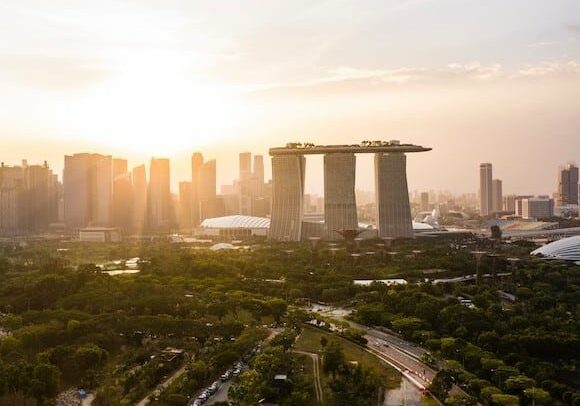 Marina Bay Sands iconic architecture at sunset in Singapore - cryptocurrency-friendly Asian country