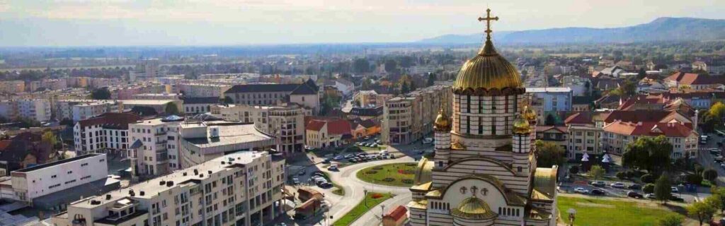 view of an chuch and buildings in sofia, bulgaria