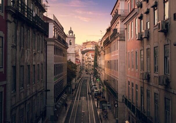 alcantara district in lisbon at sunset