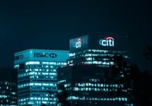Skyscraper with Citi bank logo at night - best banks for opening an international bank account