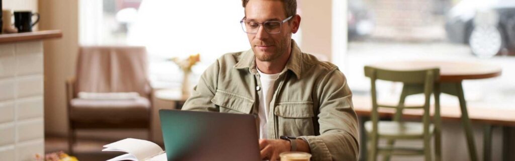 digital nomad working in a european cafe