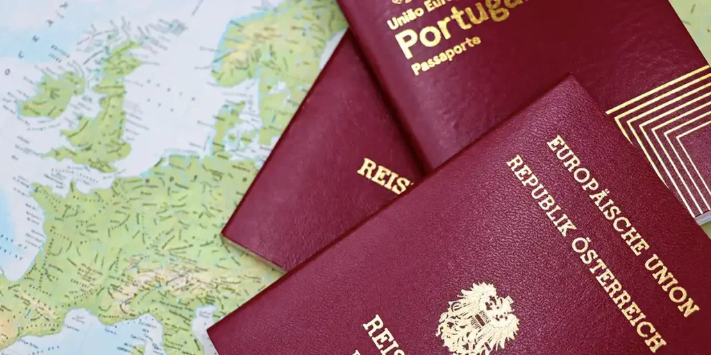 multiple passports over a map