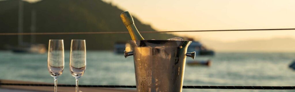 close-up shot of champagne on a yacht