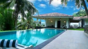 a pool view from a dominica eco friendly resort