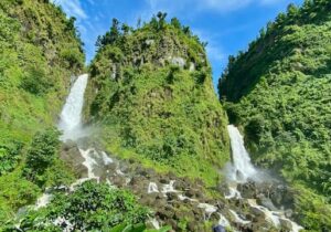 upward view of dominica's Twin Trafalgar Falls