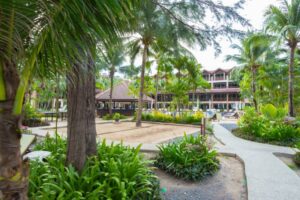 tropical resort with greenery in the caribbean