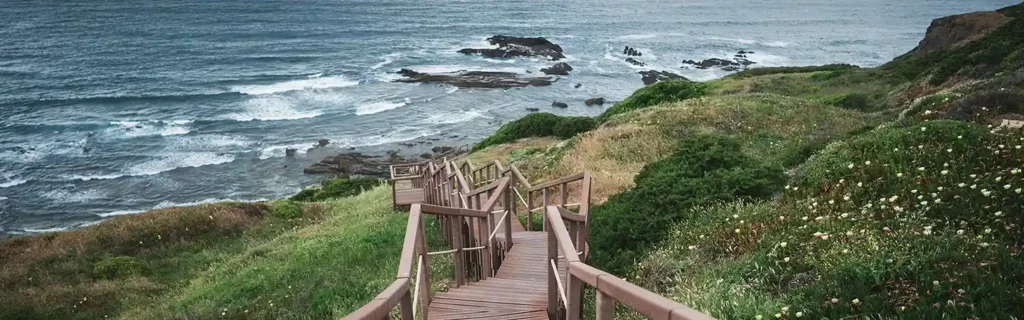 Seaside stairs in Aljezur municipality in Algarve, Portugal 