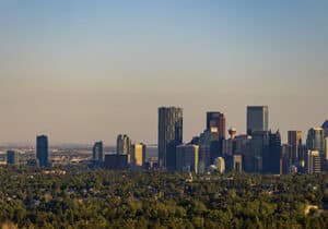 A view of Calgary city with tall buildings