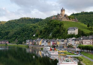 The town of Cochem, Germany, in the summer. It lies in the most romantic part of the Moselle Valley - one of the cleanest European countries