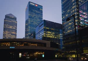 HSBC bank building at dusk - best banks in the world