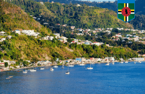 aerial view mountains and coastline in dominica
