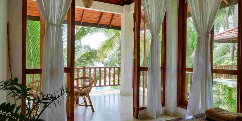 interior of an apartment and balcony in the caribbean