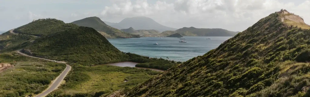 aerial view of mountains in  St Kitts and Nevis