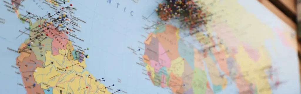 world map with pins