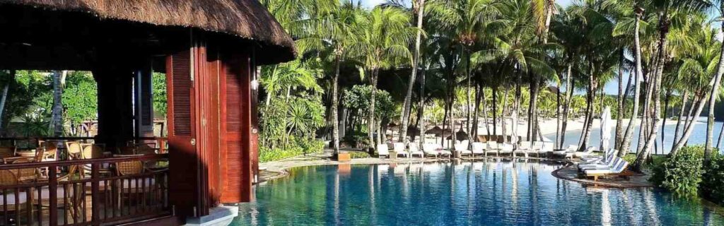 greenery and thatched roof bar in Aore Island Resort