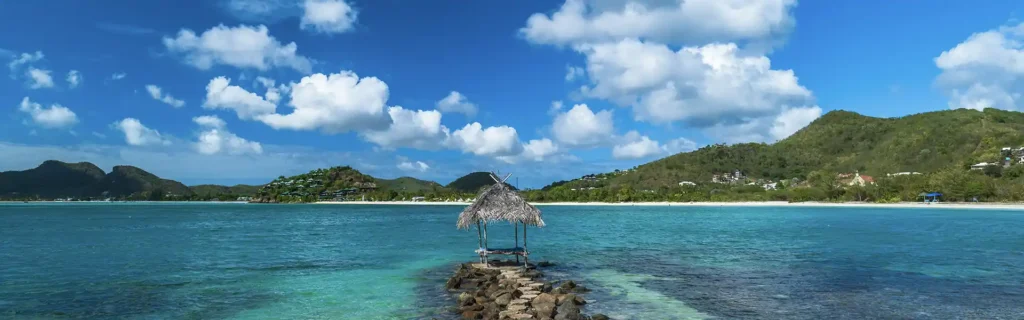a view of a bay and blue sky in Antigua and Barbuda