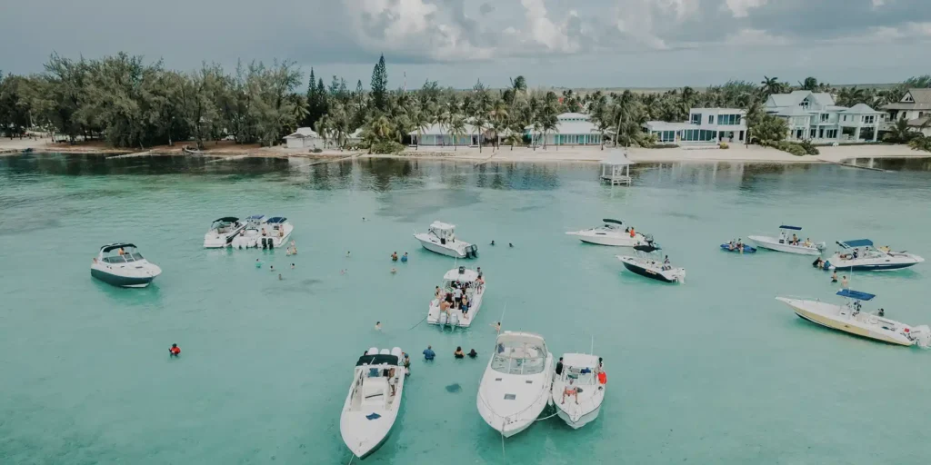 boats in the why by land in the cayman islands